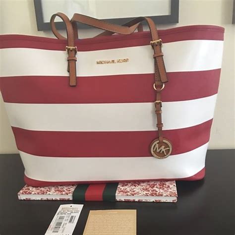 michael kors red and white striped tote|Michael Kors Tote bags outlet.